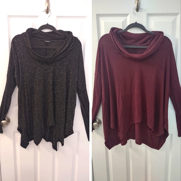 SET OF 2 Express Soft Plush Cowl Neck Longline Tunic Sweaters Size S - Picture 12 of 12
